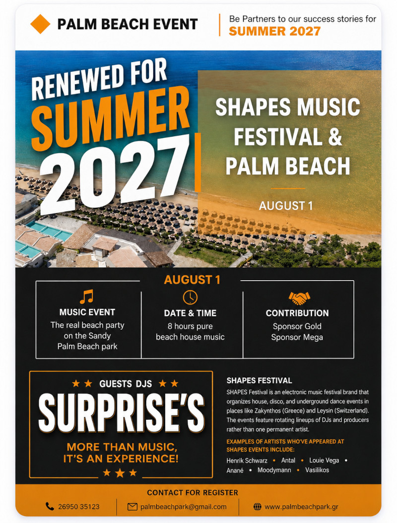 Summer Music Festival, 1 August 2027, Palm Beach Park Zakynthos